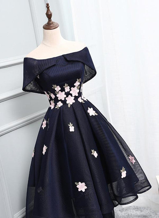 Beautiful Navy BlueHomecoming Dress, Chic Asymmetrical Short Prom Dress