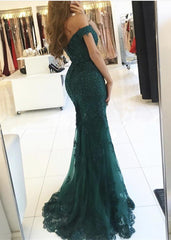 Emerald Green Off Shoulder Mermaid Lace Prom Dress, Emerald Green Green Formal Dress, Lace Bridesmaid Dress