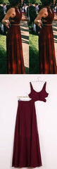 A Line 2 Pieces Floor Length Burgundy Chiffon Prom Dress, 2 Pieces Burgundy Formal Dresses, Bridesmaid Dresses