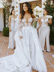 A-Line Off The Shoulder Long Sleeves Lace Appliques Bohemian Wedding Dress Sexy