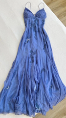 Simple Blue Spaghetti Straps Long Backless Prom Dress SH1153