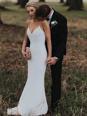 Simple Wedding Dresses Mermaid Spaghetti Straps Long Satin Bridal Gowns Elegant