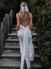 Sheath V-Neck Sleeveless Floor-Length Wedding Dresses With Slit Sexy