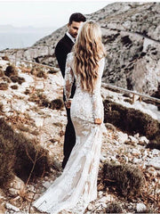 Delicate Lace Appliqued Mermaid Wedding Dresses With Long Sleeves Elegant