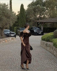 Aimishang Dress Wholesale Brown Off The Shoulder Long Prom Dress Formal Dress Elegant Evening Party Dress