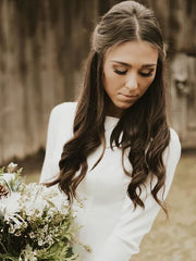 Simple Longsleeves Backless Satin Wedding Dresses Mermaid Bridal Gowns Elegant