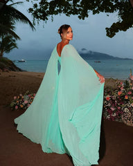 Aimishang Dress Wholesale Elegant Mint Green Chiffon Prom Dress A-Line Long Cape Sleeves Floor Length Formal Evening Party Gowns