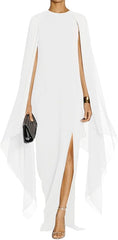 Women's Elegant High Split Flare Sleeve Formal Evening Gowns Maxi Dress Women's Elegant High Split Flare Sleeve Formal Evening Gowns Maxi Dress with Cape Party Dress Wholesale