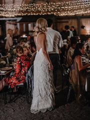 Sexy Sequin Wavy beaded lace Backless Halter Neckline Floor-length Train Wedding Dresses Elegant
