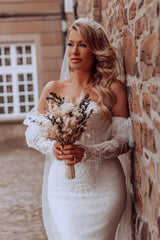 Bubble Sleeve Sweetheart Mermaid Wedding Dress With Lace Off Shoulder Floor Length