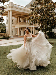 Charming Tulle A-line Chapel Train Wedding Dresses Off Shoulder Floor Length Elegant Wholesale