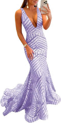 Aimishang Dress Wholesale Sequin Mermaid Prom Dresses Long Sparkly Evening Gown Deep V Neck Backless Formal Party Gowns
