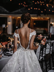 Elegant A-line Wedding Dresses Tulle Appliqued Bridal Gowns Floor Length Beautiful
