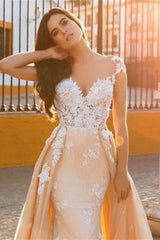 Cap Sleeve Sweetheart Mermaid Wedding Dress With Lace Appliques And Panel Train Elegant