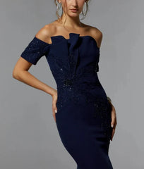 Mermaid Off Shoulder Floor-length Wedding Guest Dresses Sequins Beaded Mother of the Bride Dress With Slit Elegant
