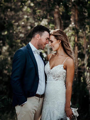 Spaghetti Straps Mermaid Wedding Dresses Lace Bridal Dresses Sleeveless Elegant