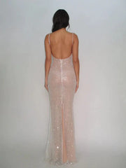 Wholesale Elegant Mermaid Sequin Pink Prom Dress Long Brithday Evening Dress