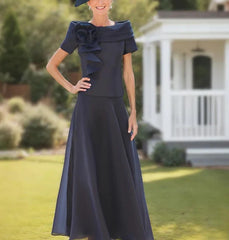 A-Line Ankle Length Organza with Ruffles Flower Mother of the Bride Dress Off Shoulder Wedding Guest Dress Elegant