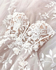 Fairy A Line Sweetheart Tulle Long Wedding Dresses with Appliques Off Shoulder Beautiful