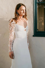Fairy Mermaid Sweetheart Long Sleeves Satin Wedding Dresses with Appliques Beautiful