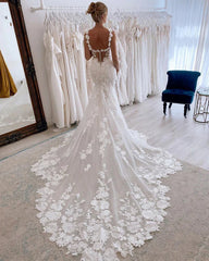 Fairy Mermaid Sweetheart Lace Wedding Dresses with Appliques Beautiful