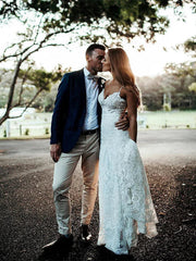 Spaghetti Straps Mermaid Wedding Dresses Lace Bridal Dresses Sleeveless Elegant