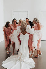 Fairy Mermaid Satin Long Wedding Dresses with Long Sleeves Fashion With Bow