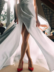 Delicate Satin Off-the-shoulder A-line Floor-Length Bridal Gowns Simple Elegant Wedding Dress Wholesale