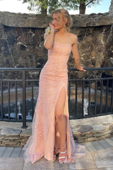Strapless Mermaid Lace Appliques Tulle Prom Dresses Formal Party Dress 2456