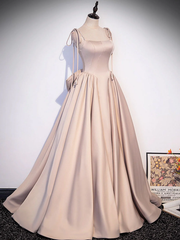 Pink A Line Satin Long Prom Dress Formal Evening Dresses 2407