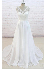 Sleeveless Long Chiffon Wedding Dress with Lace