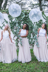 Two-piece Jewel Tulle Bridesmaids Dress with Lace