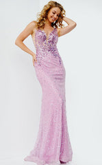 JVN by Jovani Long Fuchsia Pink Sequin Prom Dress