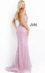 JVN by Jovani Long Fuchsia Pink Sequin Prom Dress