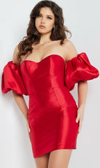 Off-Shoulder Puff-Sleeve Short Hoco Dress JVN36795