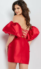 Off-Shoulder Puff-Sleeve Short Hoco Dress JVN36795