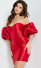 Off-Shoulder Puff-Sleeve Short Hoco Dress JVN36795