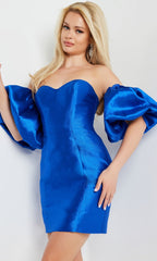 Off-Shoulder Puff-Sleeve Short Hoco Dress JVN36795