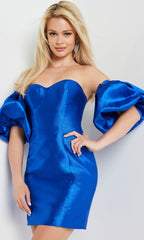 Off-Shoulder Puff-Sleeve Short Hoco Dress JVN36795
