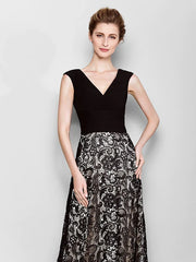 Mother of the Bride Dress Vintage Inspired V Neck Floor Length Lace Georgette Sleeveless with Criss Cross