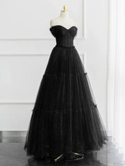 Burgundy A-line Off Shoulder Tulle Shiny Long Prom Dress Charming Evening Dress Wholesale