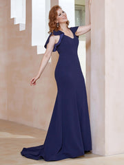V-Neck Flutter Sleeves Mermaid Dress Dark Navy