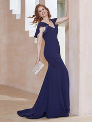 V-Neck Flutter Sleeves Mermaid Dress Dark Navy
