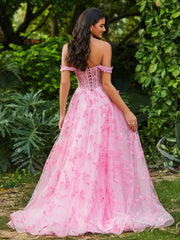 Corset Bodice Sweetheart A-line Gown with Slit Candy Pink