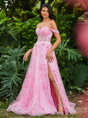 Corset Bodice Sweetheart A-line Gown with Slit Candy Pink