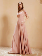 Off The Shoulder Chiffon Dress With Pocket Dusty Rose