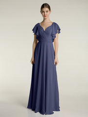 V-neck Cap Sleeves Dresses with Ruffles-Stormy