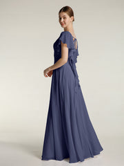 V-neck Cap Sleeves Dresses with Ruffles-Stormy