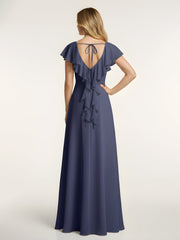 V-neck Cap Sleeves Dresses with Ruffles-Stormy