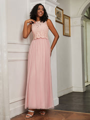 A-Line Sleeveless Tulle Floor-Length Dress Dusty Rose